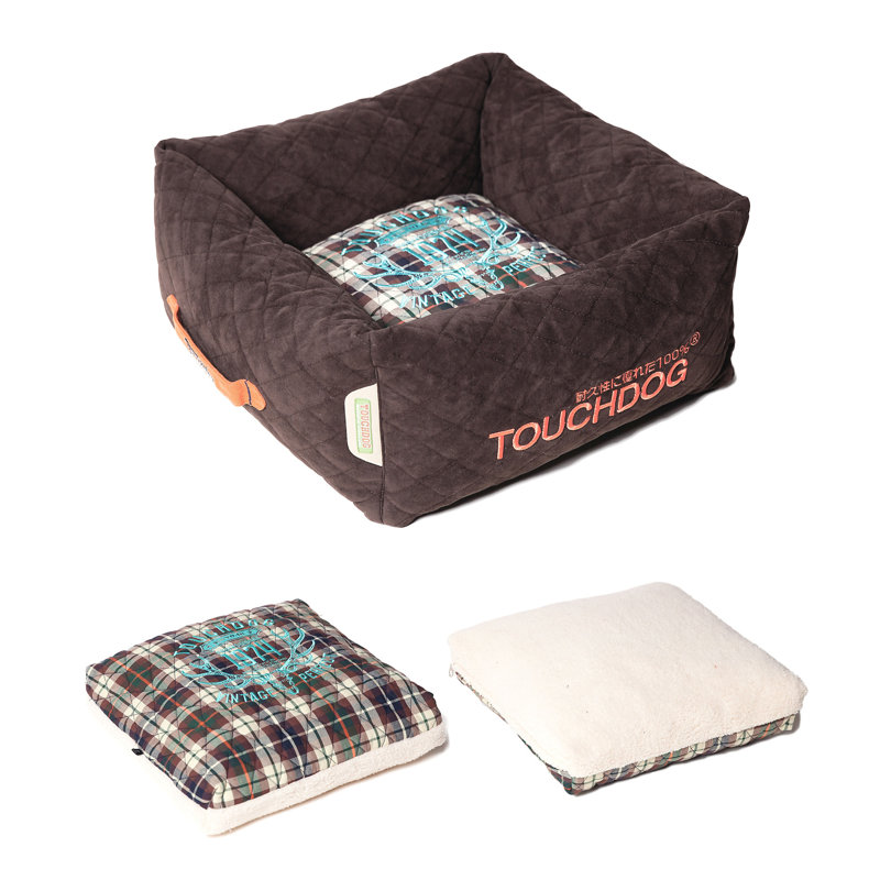 Lit pour chien Touchdog, Moyen (l 19,7 po x P 19,7 po x H 9,1 po), Marron foncé