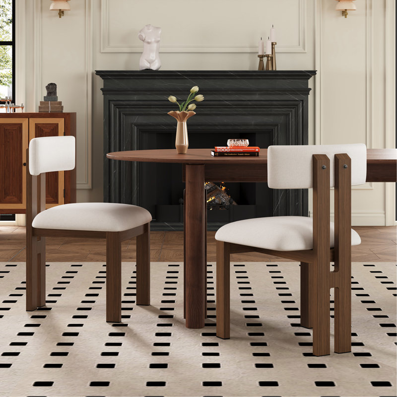 Ensemble de 2 chaises de salle à manger rembourrées blanches avec pieds en métal, Marron foncé, Blanc