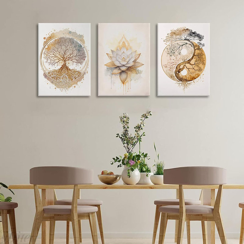 Tree of Life Canvas Wall Art Lotus Zen Painting Picture Wall Decor Abstract Yin Yang Fall Art Poster Print Artwork for Living Room Yoga Room Hotel Bedroom Home Decoration