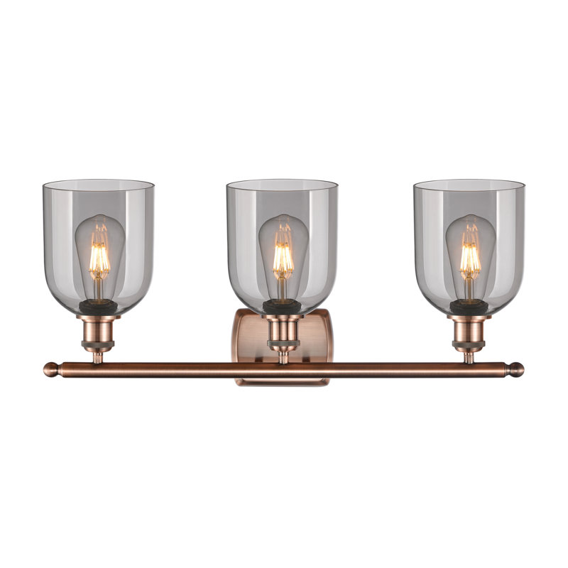 Meuble-lavabo à 3 lumières 26 po Ballston Anacaren, Gris fumée clair, Cuivre antique