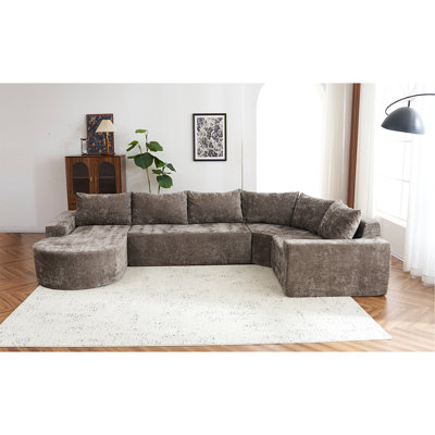 139" Oversized Modular Sofa Cloud Sectional Sofa Set Upholstered Couches U-Shaped Sofa With Deep Seat For Living Room, Brown