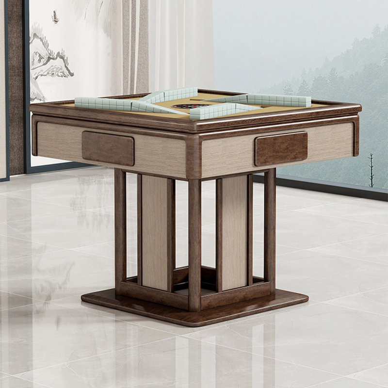 Table de Mahjong silencieuse en bois massif Mid-Century, Brun