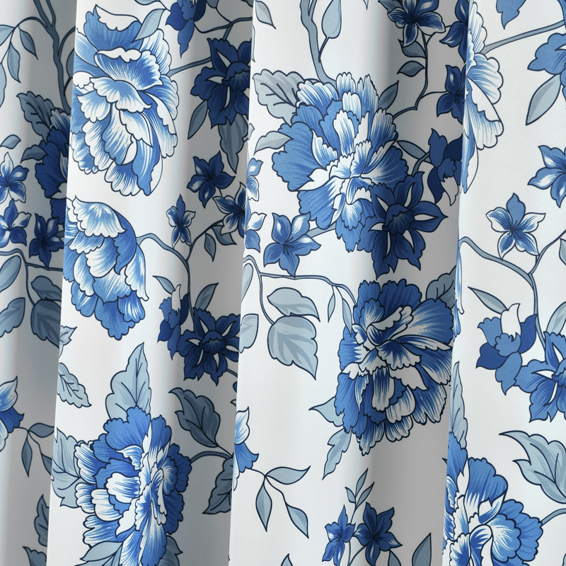 Room Darkening Curtain Pair, White/Navy