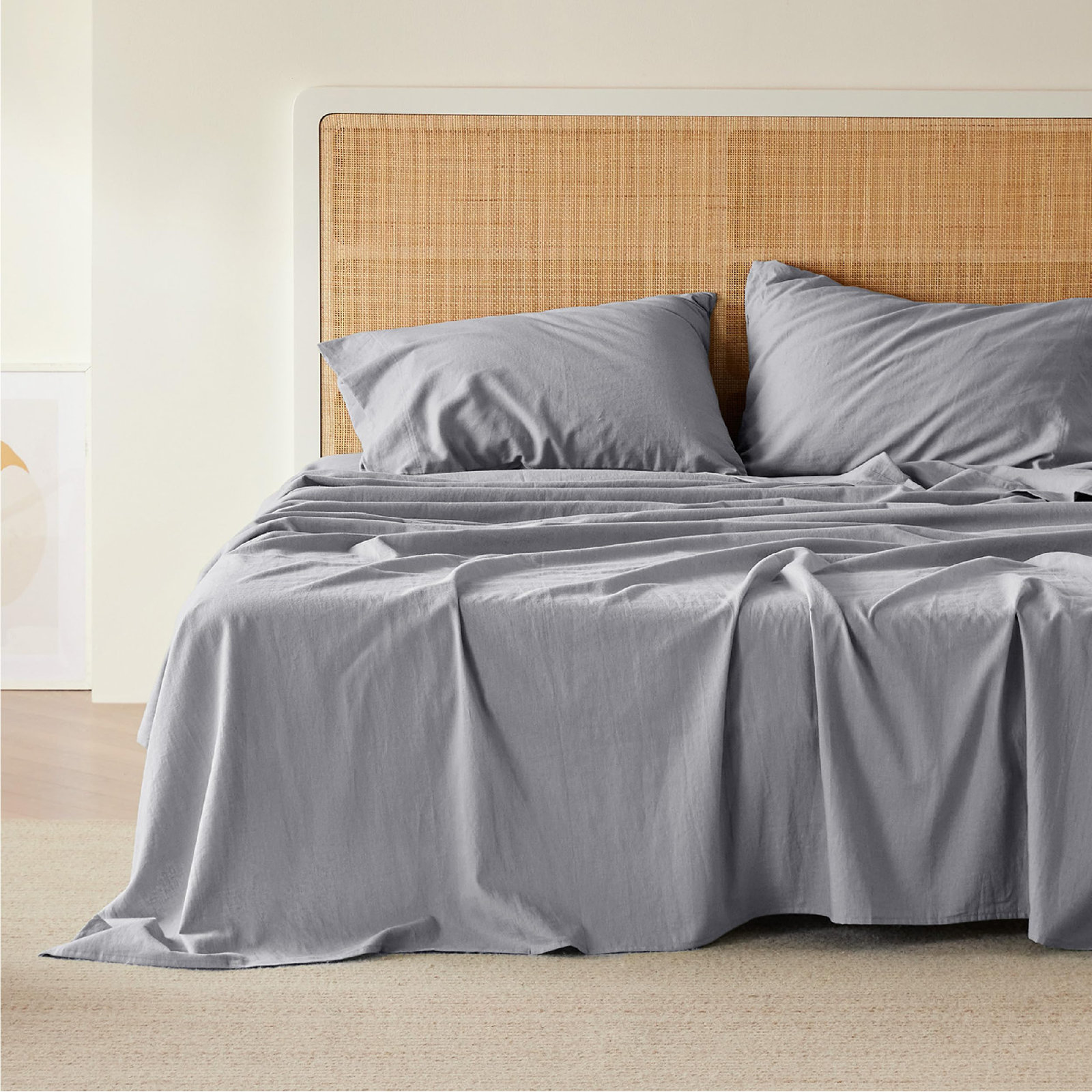 Linen Blend Sheet Set, Twin Sheet Set with 1 Fitted Sheet + 1 Pillowcase, Gray