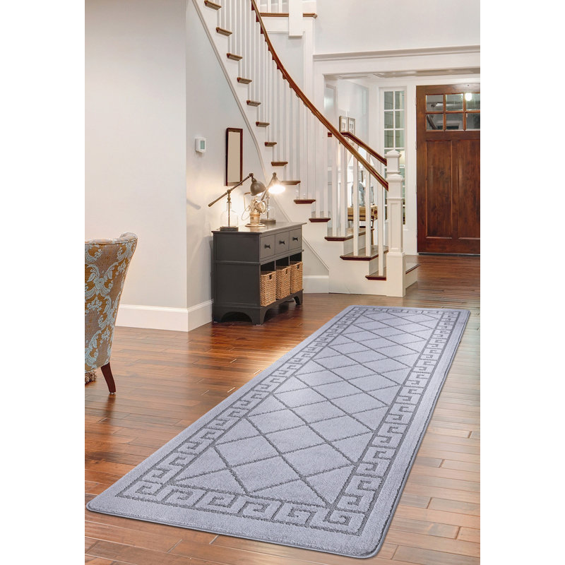 Jimena Non-Slip Geometric Indoor Doormat, 80cm x 300cm, Dark Grey