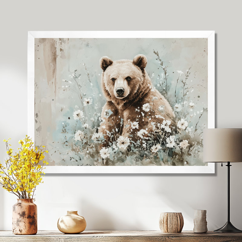 Ours brun dans la forêt I - ours, art mural dans le salon, Single Picture Framed Print without Mat, H 12 po x l 20 po, Blanc