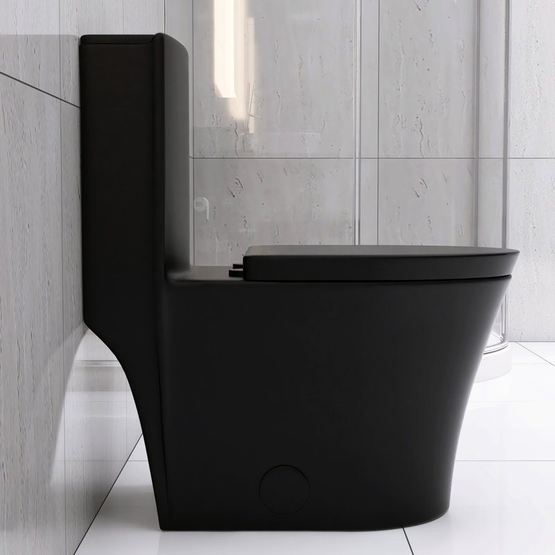 Toilette moderne noire matte, double chasse 1,1 / 1,6, option d'économie d'eau pour la longévité, Noir mat