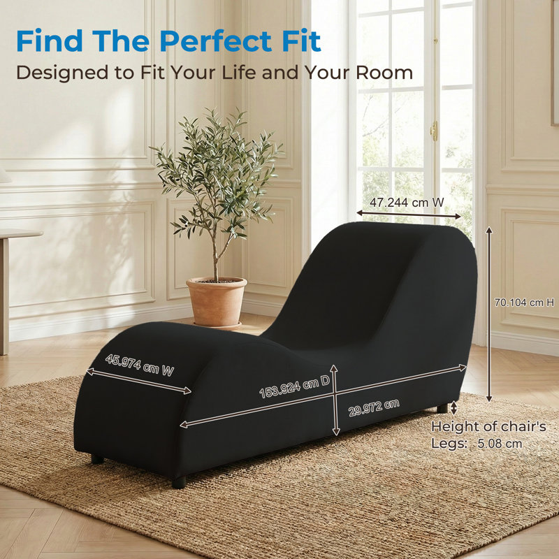 S-Shaped Velvet Yoga Chaise Lounge with Solid Wood & Iron Frame, Black