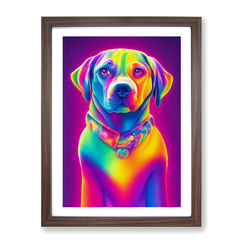 Neon Dog No.2 - Framed Print, 46cm H x 34cm W x 2cm D, Walnut