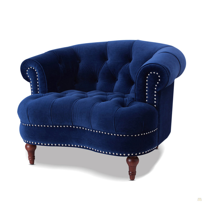 Fauteuil d'appoint capitonné, velours bleu marine, Marine