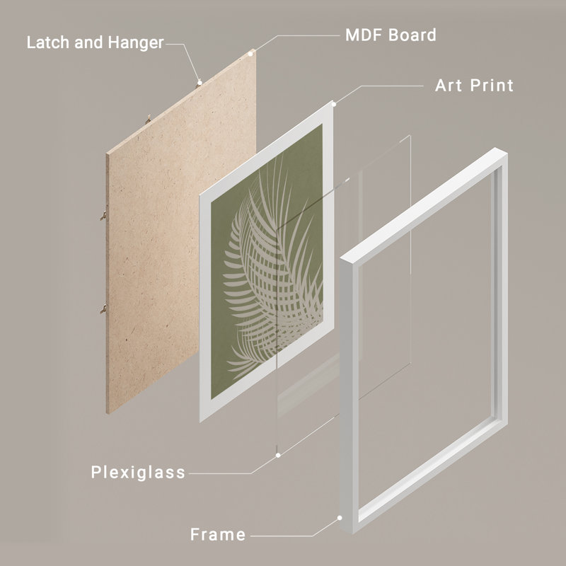 "Green Monstera", feuille de palmier vert, Blanc / Blanc, H 14 po x l 11 po