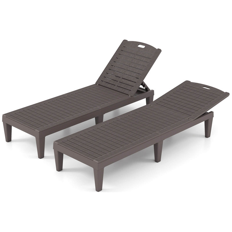 Chaise Lounge Chairs Set of 2 with 5-Position Adjustable Backrests Easy Assembly, Brown
