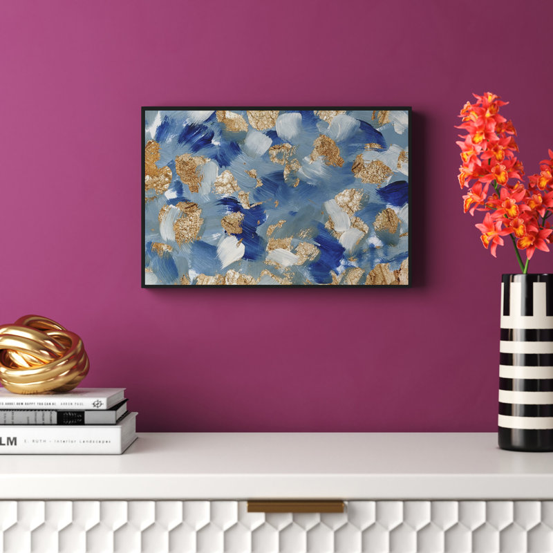Abstrait des océans d'or - reproduction d'art sur toile, H 16 po x l 24 po x 1,5 po, Cadre noir