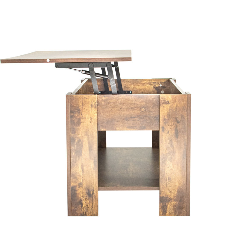 Table basse à plateau relevable avec rangement, Brun