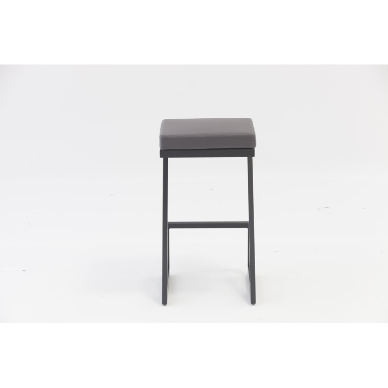 Upholstered Counter Stool with Metal Frame, 2, Dark Gray/Black