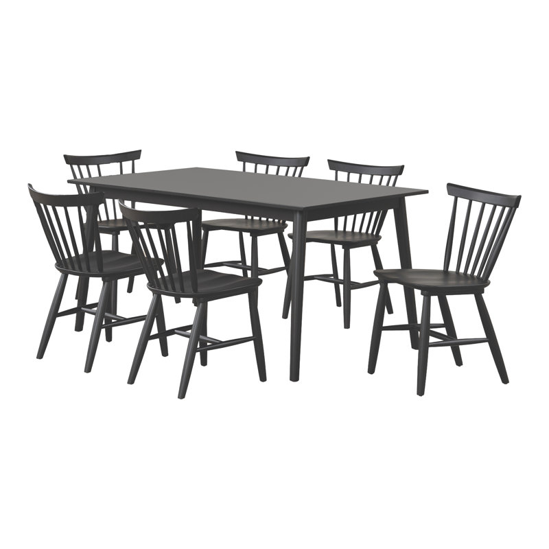 Keyana Dining Table Set, 7 Pieces: Table, 6 Chairs, Black