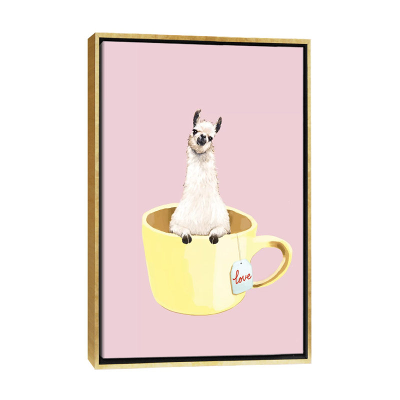 Llama In Cup - Graphic Art, Gold Framed, No Matte, 26" H x 18" W x 1.5" D