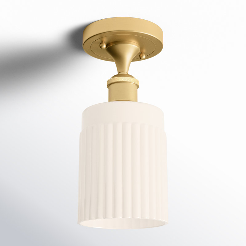 Kamena Glass Semi Flush Mount, 6 Watt Vintage LED Bulb, Matte White, Satin Gold