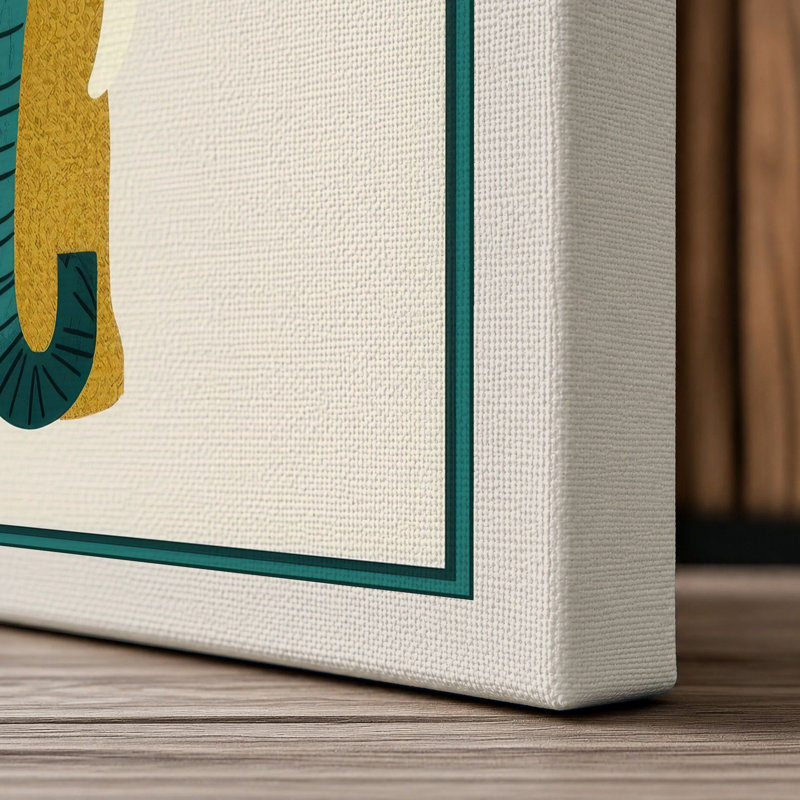 Geometric Elephant Art Deco - Wrapped Canvas, 30x20 - 76.2 x 50.8 cm, Cream Border