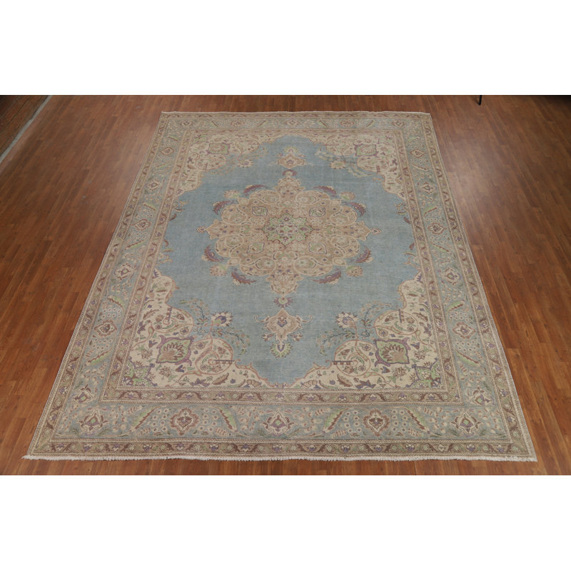 Tapis bleu fait à la main 10 x 13 po