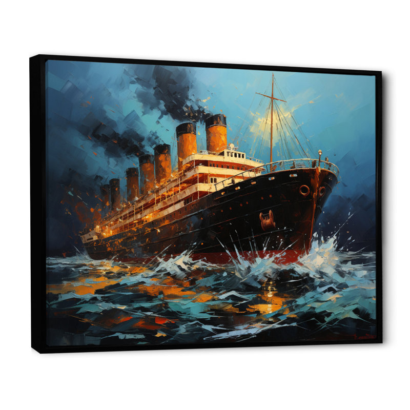 Boat Titanic Collage Interwoven II - Imprimé, Cadre flottant noir, H 30 po x l 40 po x P 1,5 po