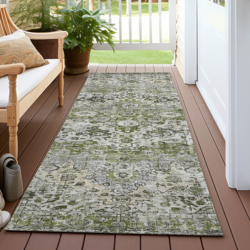 Machine Washable Indoor/Outdoor Xhevrie Aloe Rug, Runner 2'3" x 7'6"