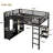 Queen Size Loft Bed Frame with Built-in Wardrobe, Metal Loft Bed with Desk and Storage Shelves for Bedroom-820752414