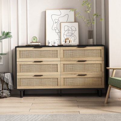 Armoire de rangement en rotin à 6 tiroirs avec tiroir, pour chambre à coucher et salon