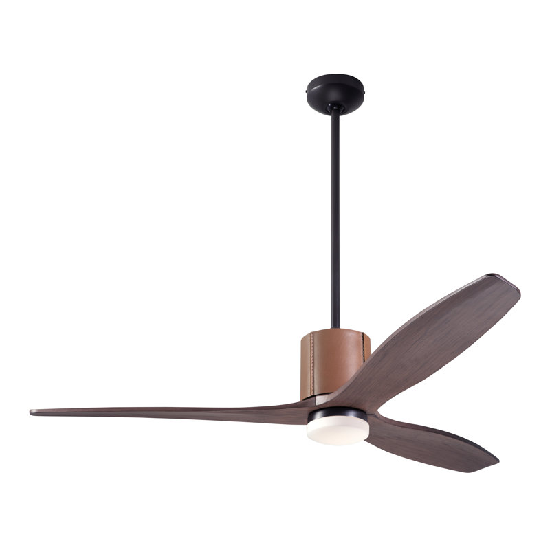 LeatherLuxe 54'' Ceiling Fan with LED Lights, Mahogany, Wall Control, Dark Bronze/Tan