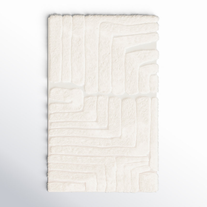 Fernande Abstract Handmade Wool Area Rug in Ivory, Rectangle 5' x 8'