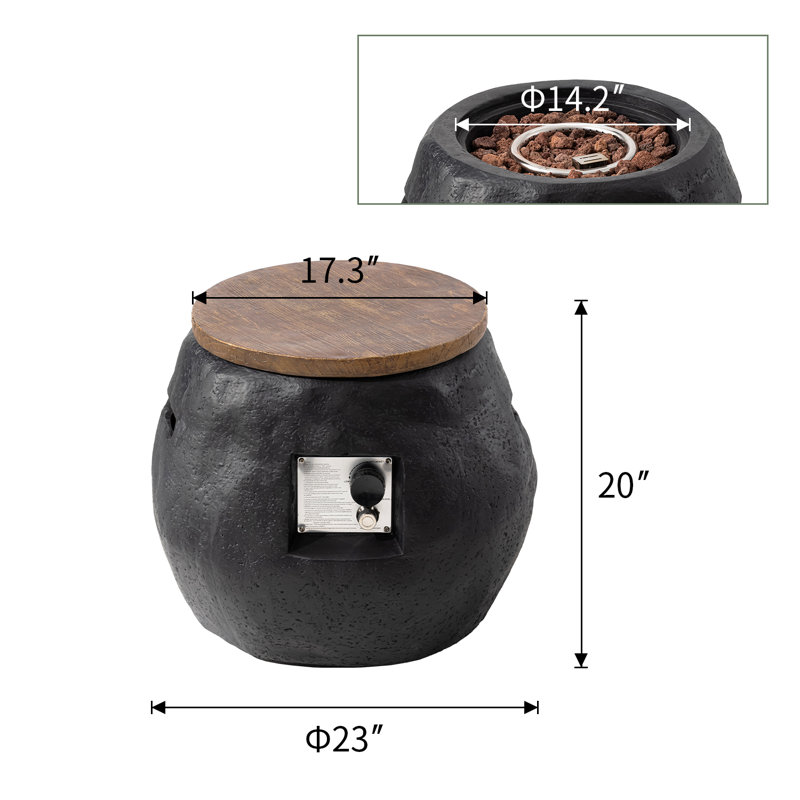 Christiene Round Magnesium Oxide Propane Smokeless Fire Pit Table, Black