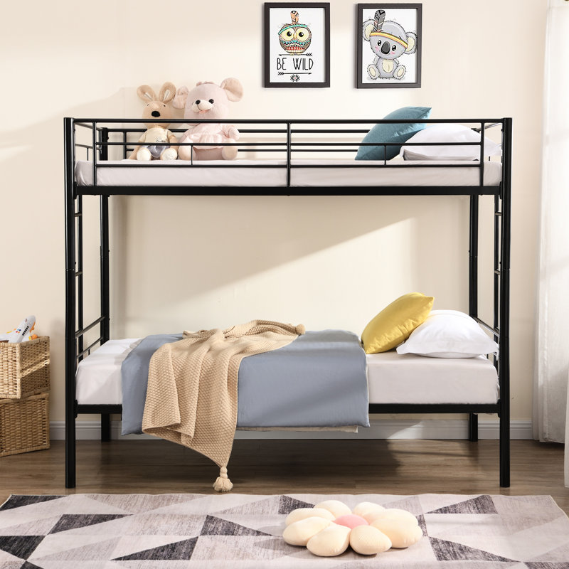 Lit superposé simple en métal noir, économie d'espace dans la chambre à coucher, design et robustesse, fonctionnement silencieux, instructions d'assemblage faciles incluses, aucun sommier requis
