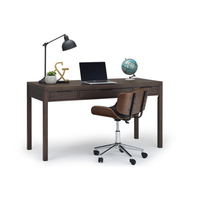 Hollander 60"W Solid Wood Large Desk, Contemporary Style with Keyboard Tray and 2 Drawers
