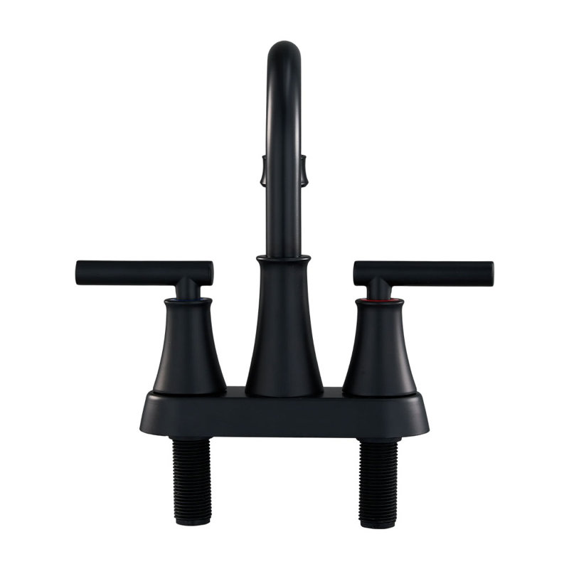 Double Handle Bathroom Sink Faucet with Drainer, Black