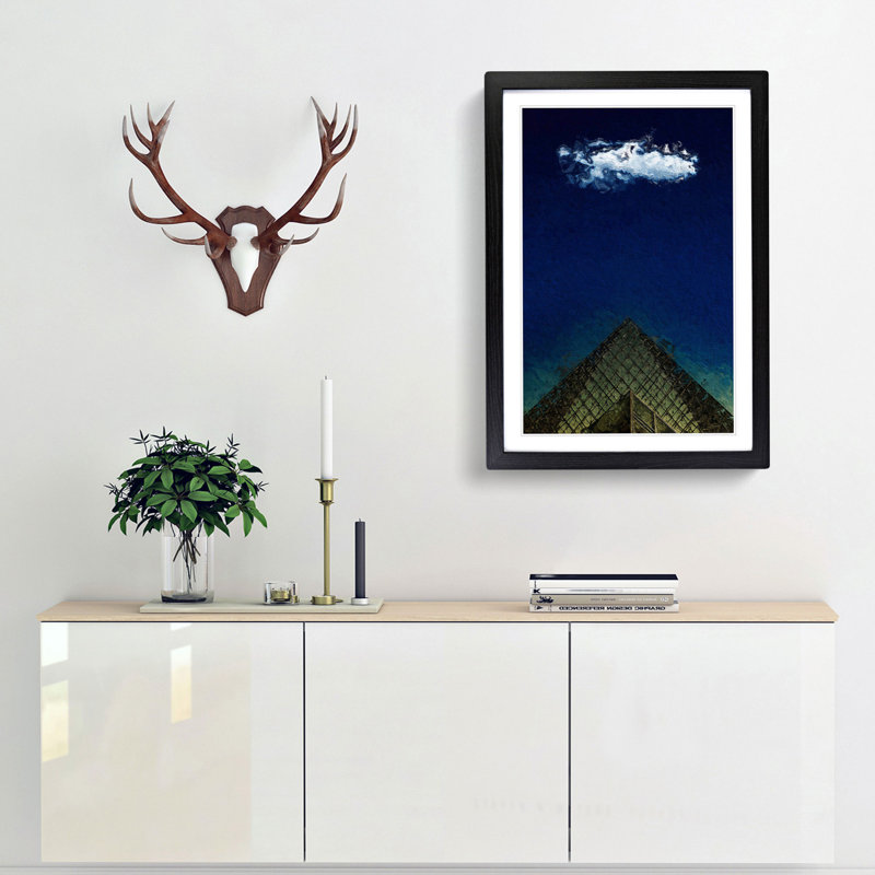 The Louvre Museum in Paris France - Picture Frame Painting Print, 65cm H x 48cm W x 2cm D, Black Framed