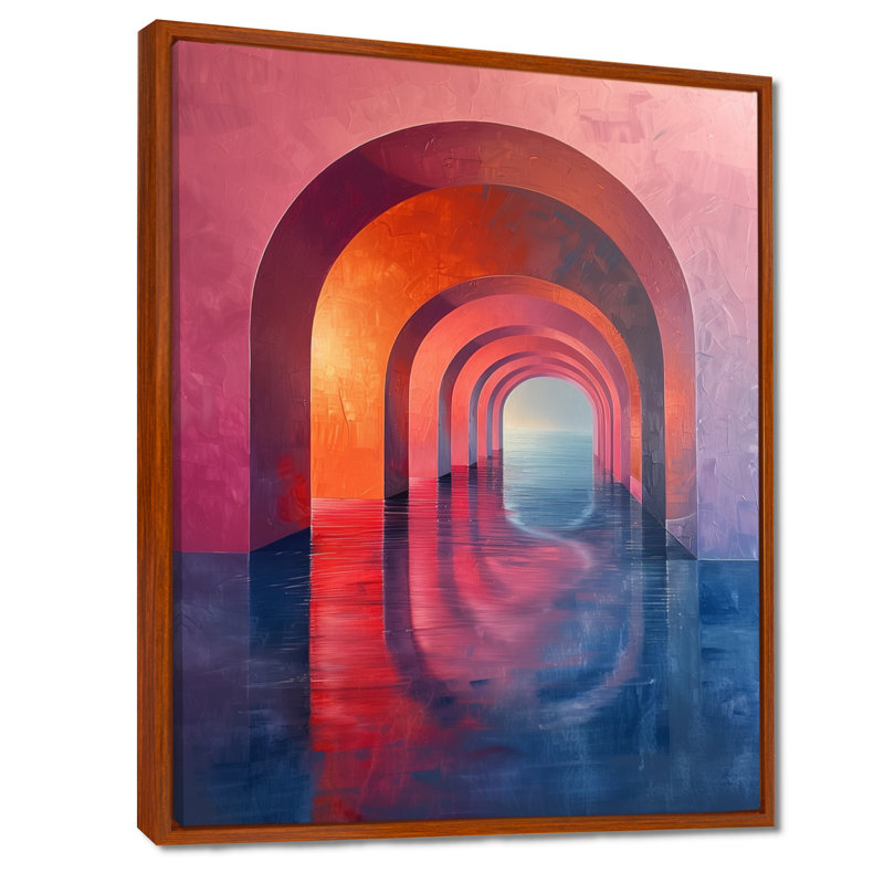 Tunnels d'univers soutenus rose et bleu, H 12 po x l 20 po, Cadre flottant brun, bois massif