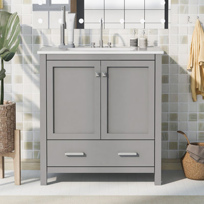 Meuble-lavabo gris 30 po avec lavabo simple
