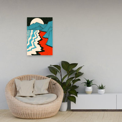 Psychedelic Mountain River Abstract Bold Colorful Landscape Mountain Wall Art Print by Stephen Wade - Wrapped Canvas Print