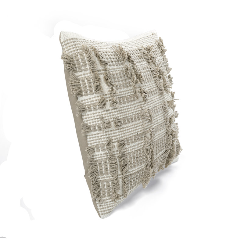 Taupe Woven Frill Square Cotton Throw Pillow