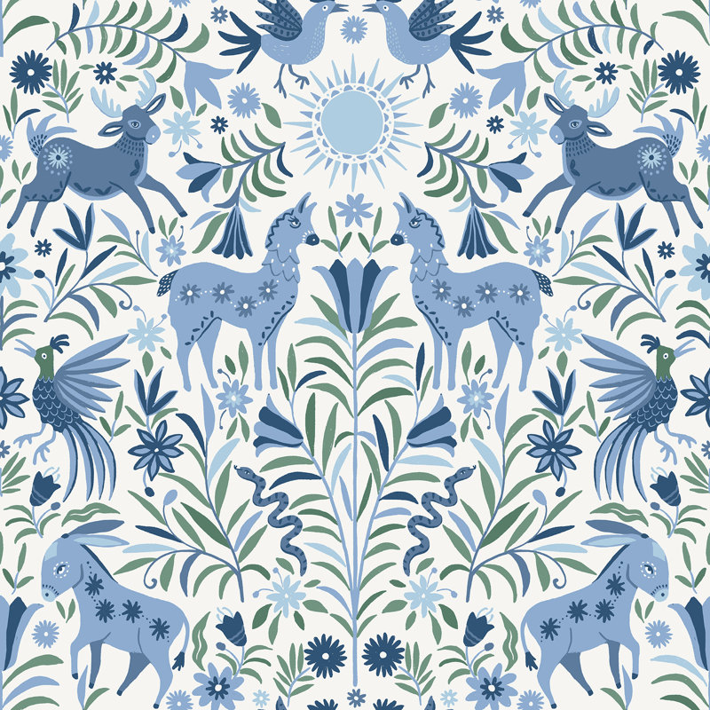 Whimsical Creatures Peel and Stick Wallpaper, Blue