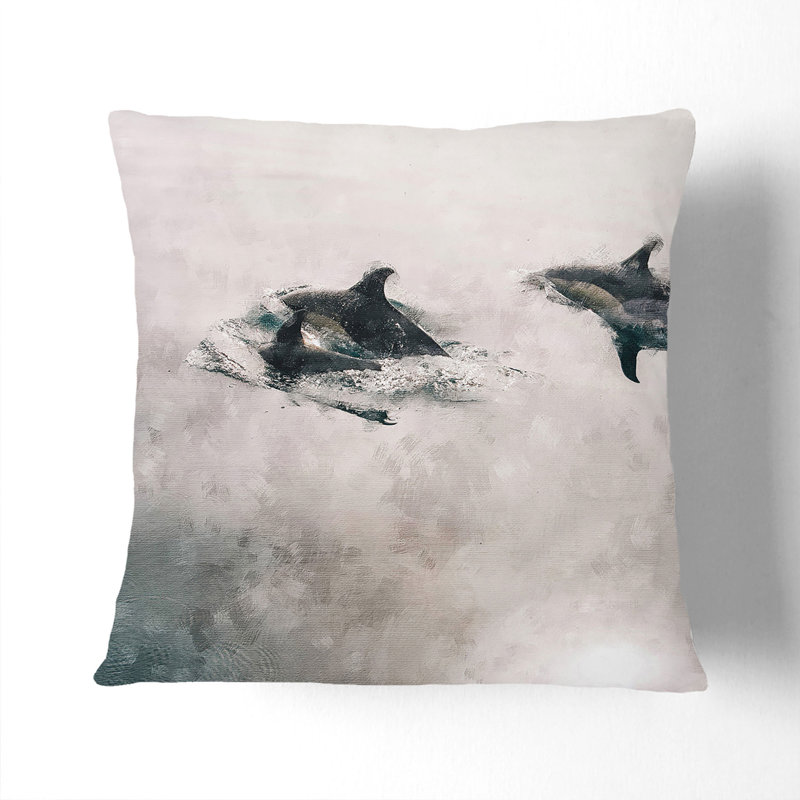Swimming Dolphins Painting Square Throw Cushion, 55cm H x 55cm W x 20cm D