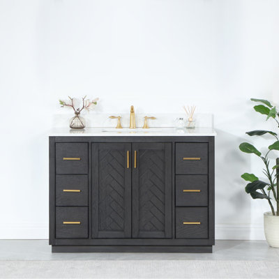 Gazsi 48" Single Bathroom Vanity Set With Grain White Engineered Stone Countertop Without Mirror