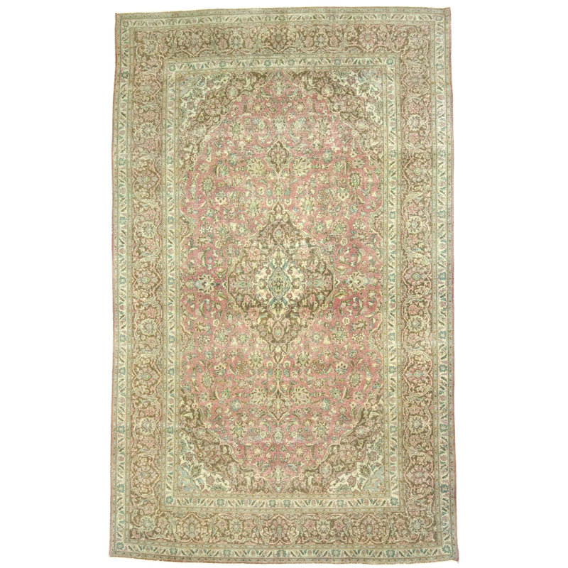 Tapis rouge / vert en laine noué à la main de conception unique 9 pi 5 po x 15 pi 3 po années 1960 Heracles