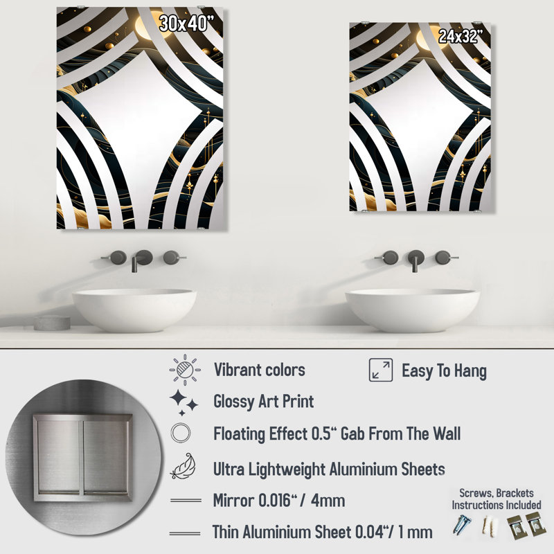 Ohl - Grand miroir mural abstrait, 32 po x 24 po