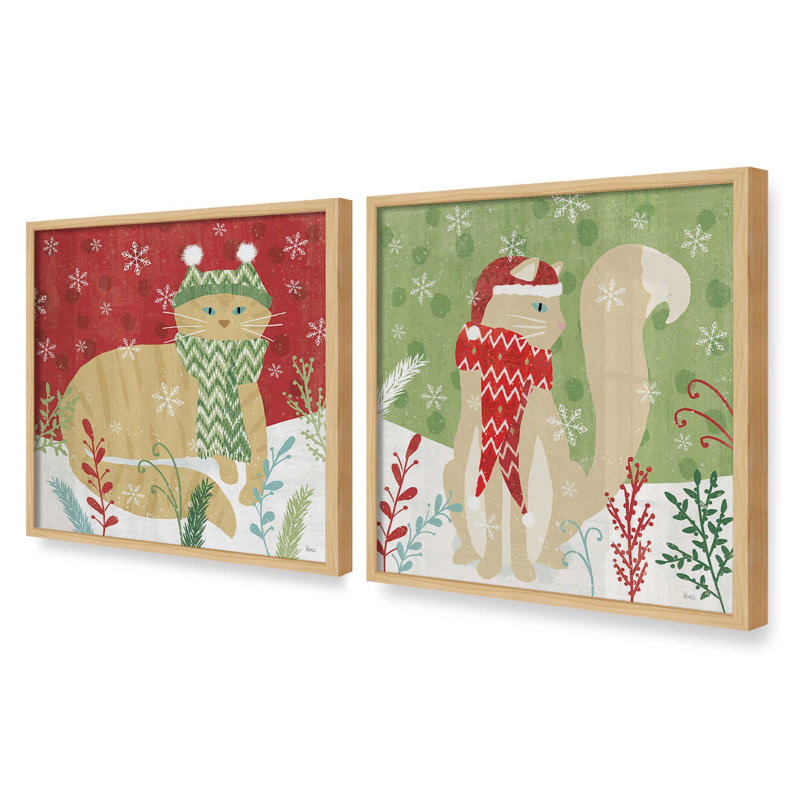 Cozy Christmas Kitty, ensemble de 2 reproductions d'art, 16 po x 16 po, Érable américain