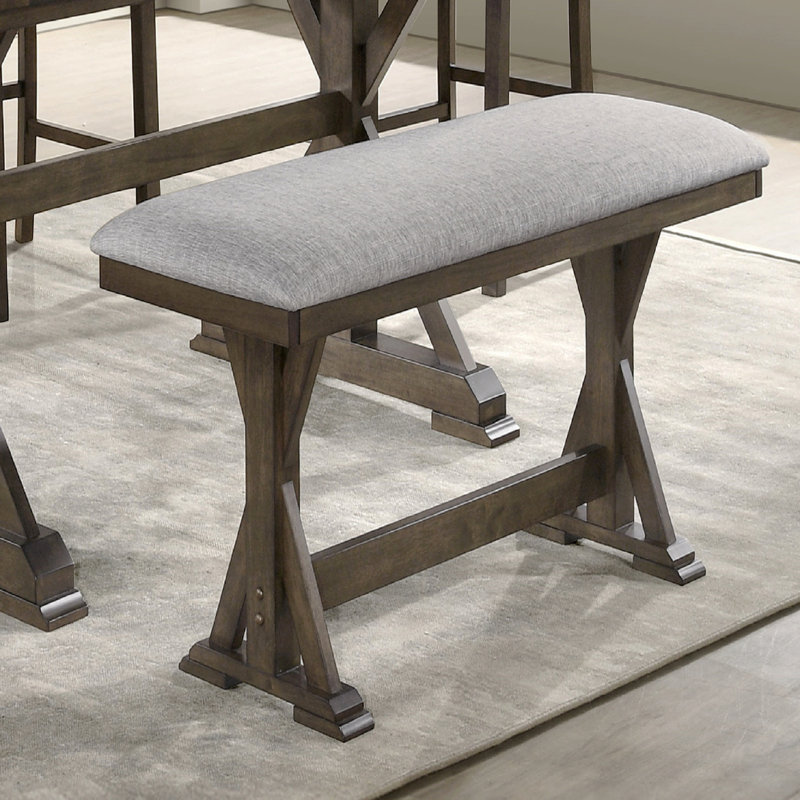 1Pc Rustic Upholstered Counter Height Dining Bench Rich Wood Finish Wooden