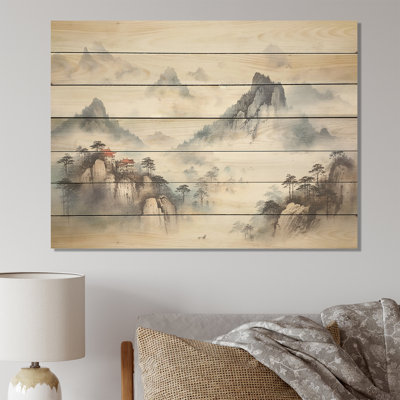 Rivière grise, paysage de Chine III - Chine sur bois