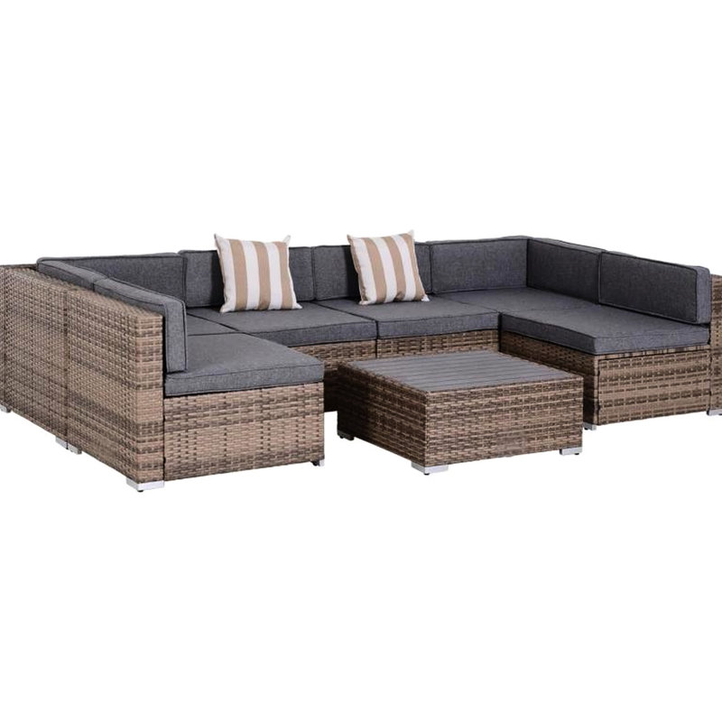 Modern Patio Sofas, Steel Rattan 7-piece Set, Entertaining Outdoor