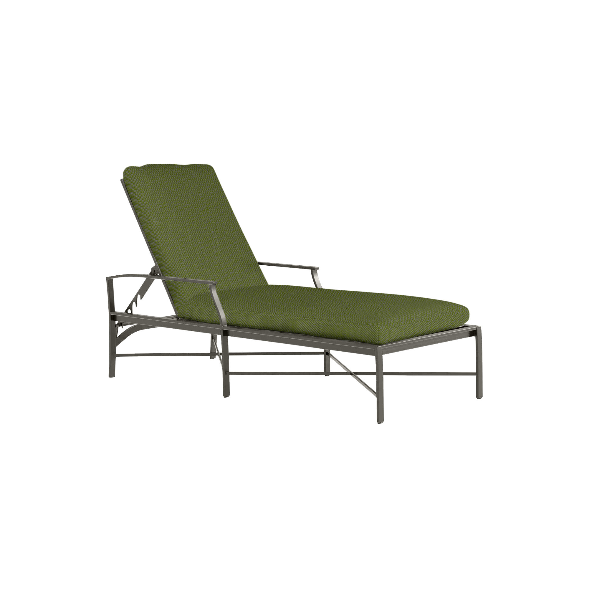 Monaco Wrought Aluminum Outdoor Chaise Lounge, Slate Gray, Linen Forest, No Welt