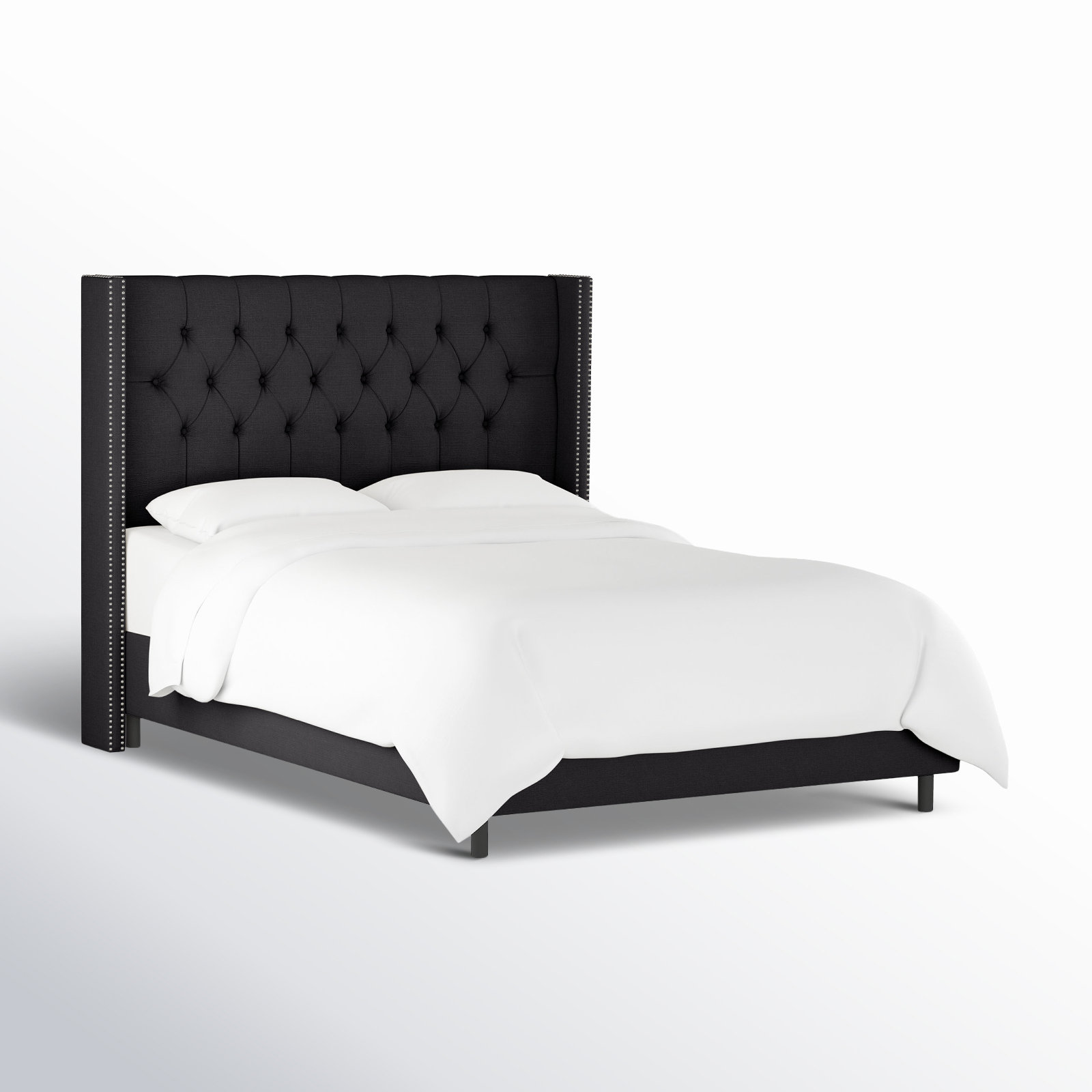 Breckin Upholstered Wingback Bed, Queen, Classic Black Linen